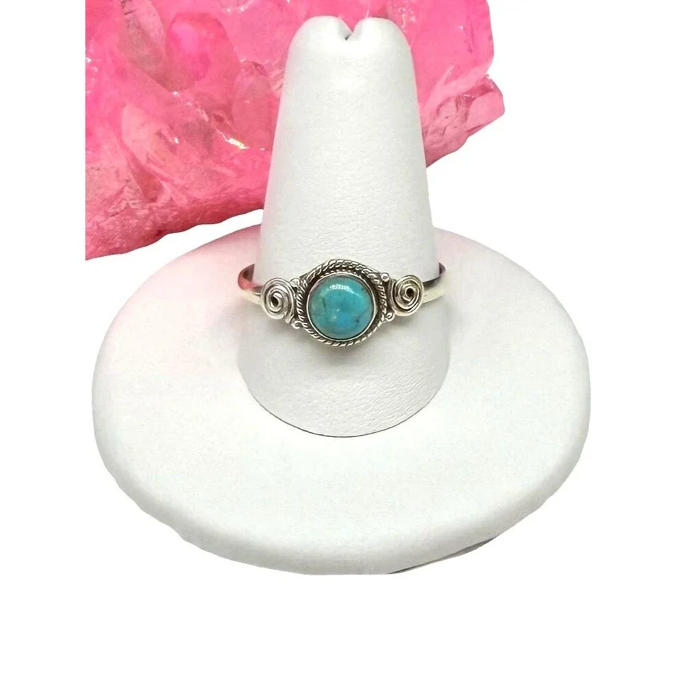 Kingman Turquoise Ring Size 10.5 Solid 925 Sterling Silver Dainty